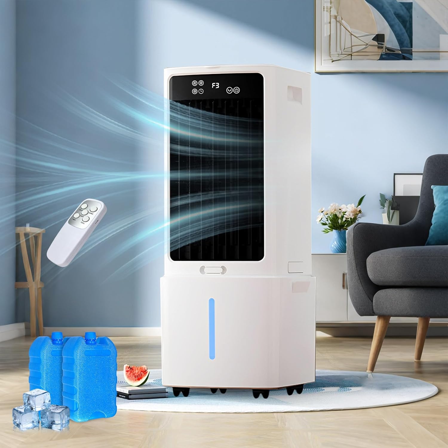  12L Rafraîchisseur D'Air, 3 Vitesses, Climatiseur Mobile Avec Télécommande, Minuterie 1-12h, Oscillation 60°, Silencieux Climatiseur Portable Avec Réservoir Amovible Pour Camping Chambre Cuisine