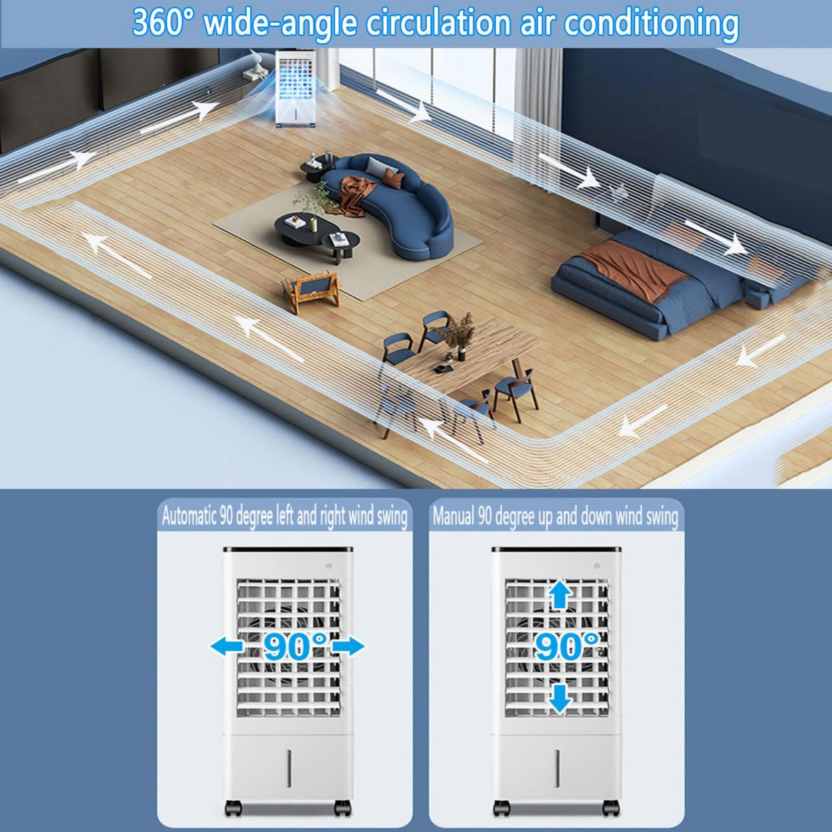 GENERIC Réservoir D'air Portable 9L Réservoir, Télécommande, 3 SW., Oscillation à 90°, Minuterie, Silencieux Pour La Maison Et Le Bureau