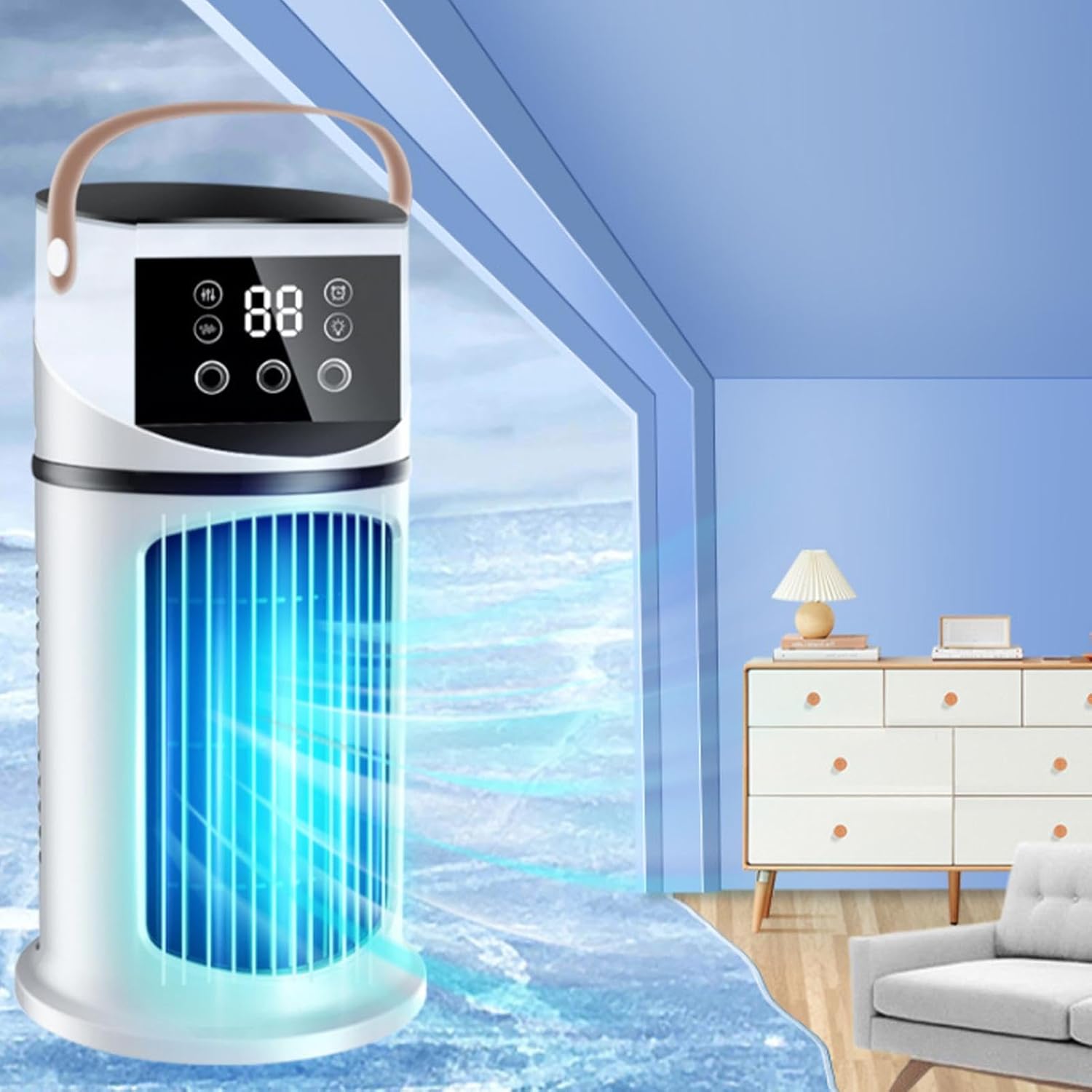  Climatiseur De Bureau - Rafraîchisseur D'Air Pour Pièces Avec Brumisation LED | Appareil 9 Vitesses Pour Chambre, Dortoir Et Espaces Étudiés