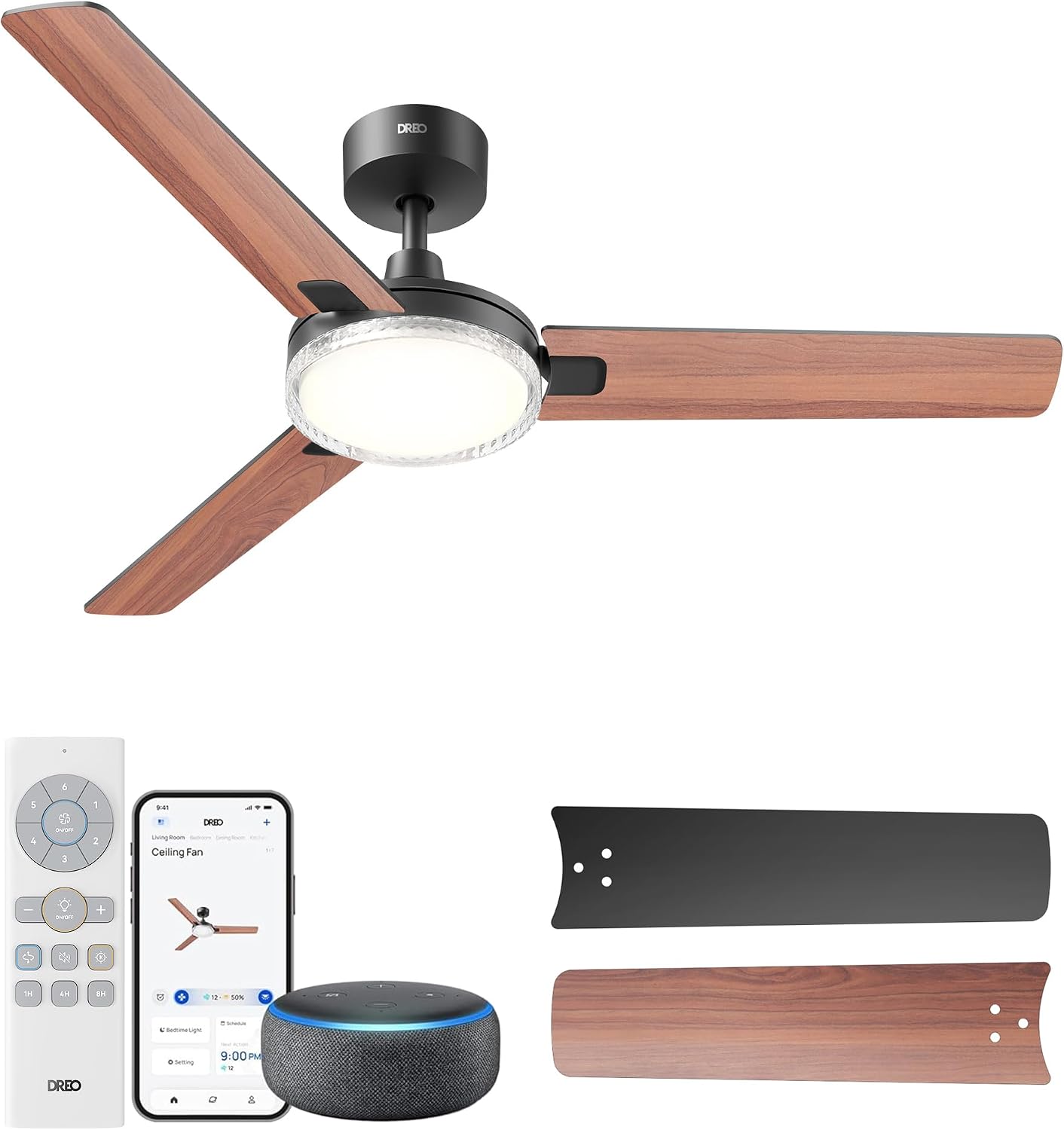  DREO Ventilateur De Plafond Avec Lumière Et Télécommande 132 Cm, Ventilateur Blanc, 5 Températures De Couleur CCT, LED Dimmable 6 Niveaux, 6 Vitesses, Moteur CC Réversible Silencieux, Minuterie 1/4/8h