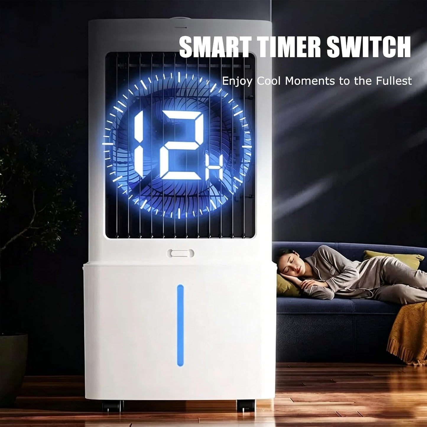  12L Rafraîchisseur D'Air, 3 Vitesses, Climatiseur Mobile Avec Télécommande, Minuterie 1-12h, Oscillation 60°, Silencieux Climatiseur Portable Avec Réservoir Amovible Pour Camping Chambre Cuisine