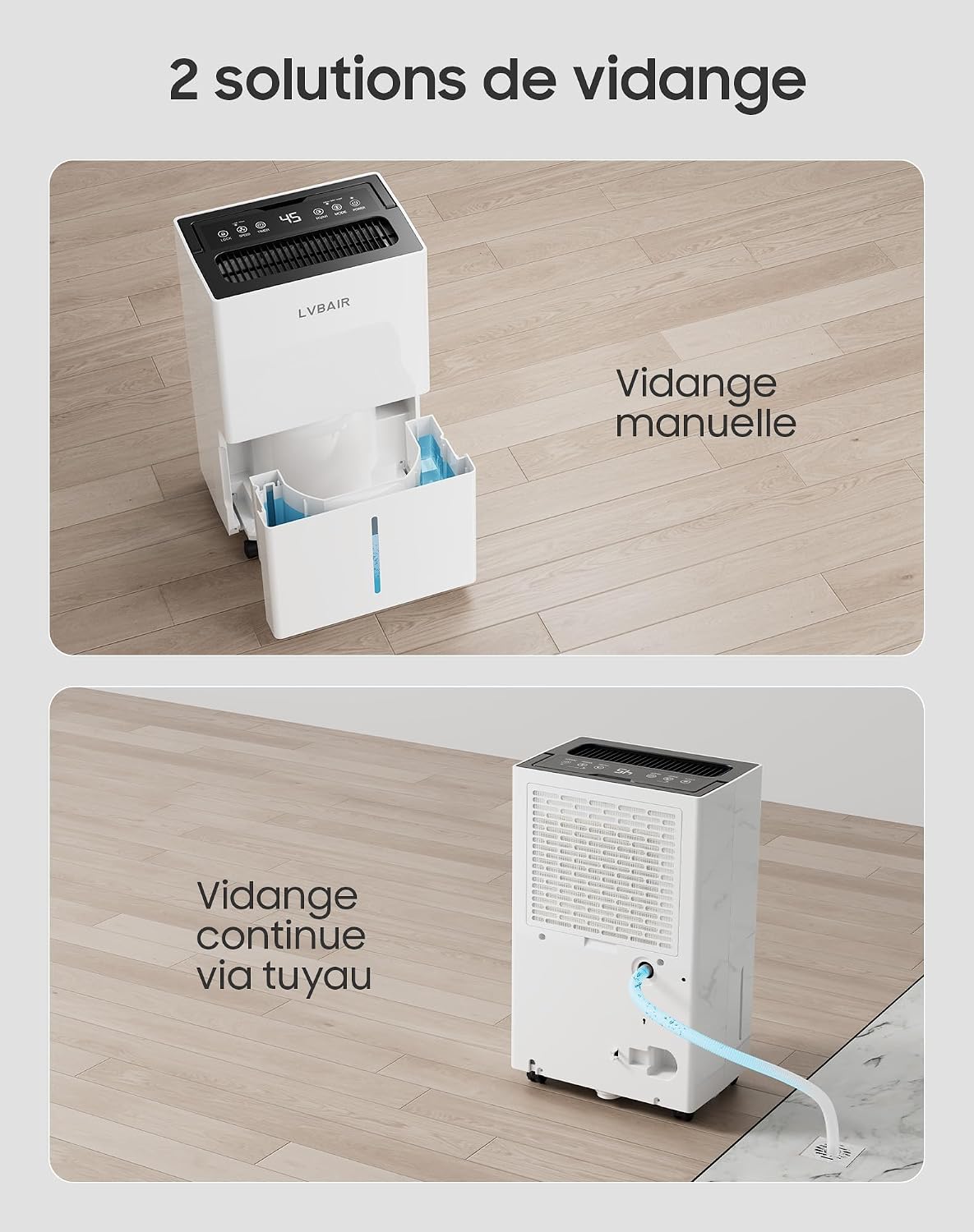  Déshumidificateur 20L/jour - Déshumidificateur électrique Puissant, économe En énergie, Portable, 3 Modes Et Contrôle Intelligent De L'humidité, Déshumidificateur électrique