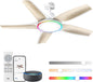  DREO Ventilateur De Plafond Intelligent à Profil Bas Avec Lumière 132 Cm, LED Dimmable à Température De Couleur Réglable, éclairage D’ambiance RGB, Moteur CC Silencieux, Installation Facile, Blanc，APP