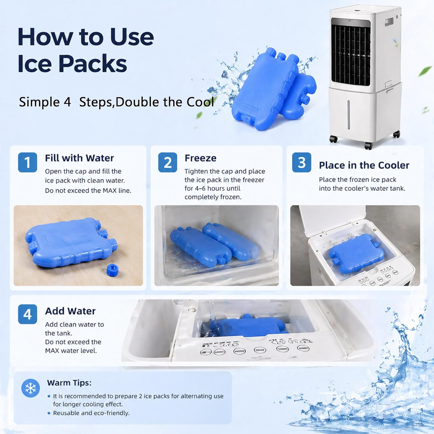  Refroidisseur D'air évaporatif Portable 12 L Avec Ventilateur, Réservoir D'eau Amovible, Télécommande, Roulettes Et Filtre à Poussière Lavable.