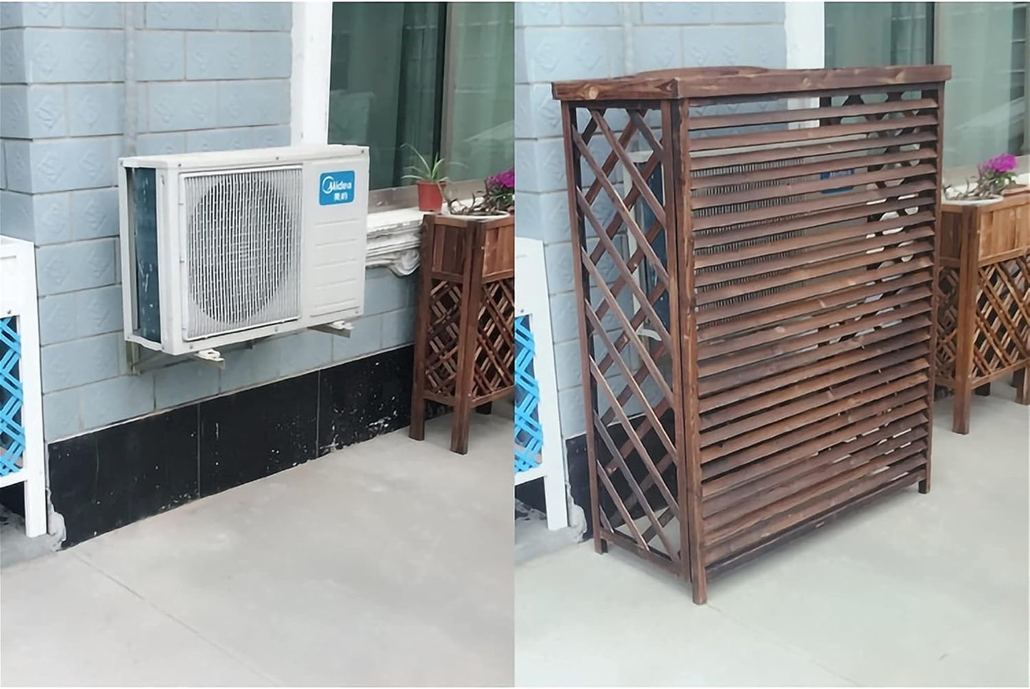  Housse Climatiseur Extérieur Couverture,Couvercle De Climatiseur En Bois Support De Fleurs, Support De Climatiseur, Couvercle Extérieur De Climatiseur En Bois Anti-corrosion, Support De Stockage