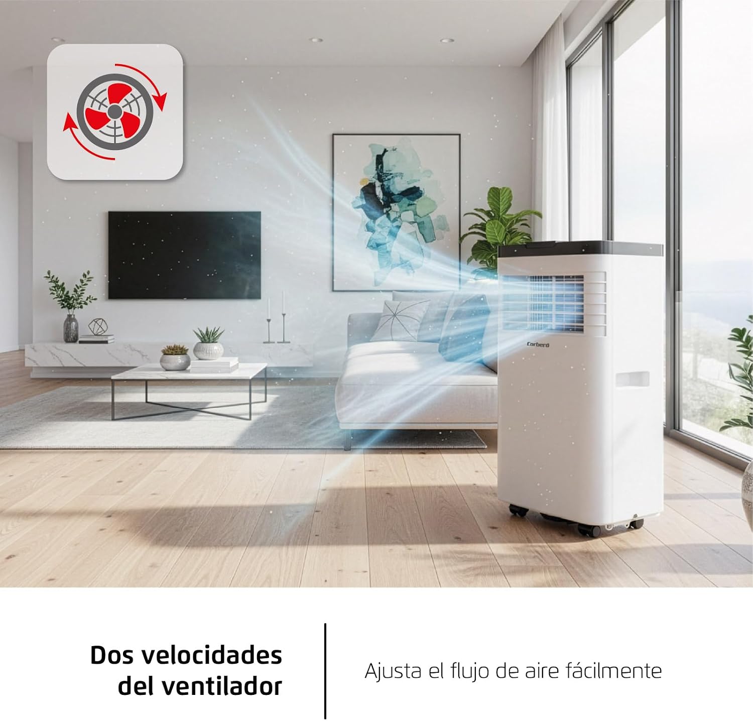  Corberó CPC07 Climatiseur 3 En 1 Avec Télécommande, 2000 W, 10-16 M², 16-31 °C, Refroidissement, Chauffage, Déshumidification, 2 Vitesses, Minuterie 24 Heures