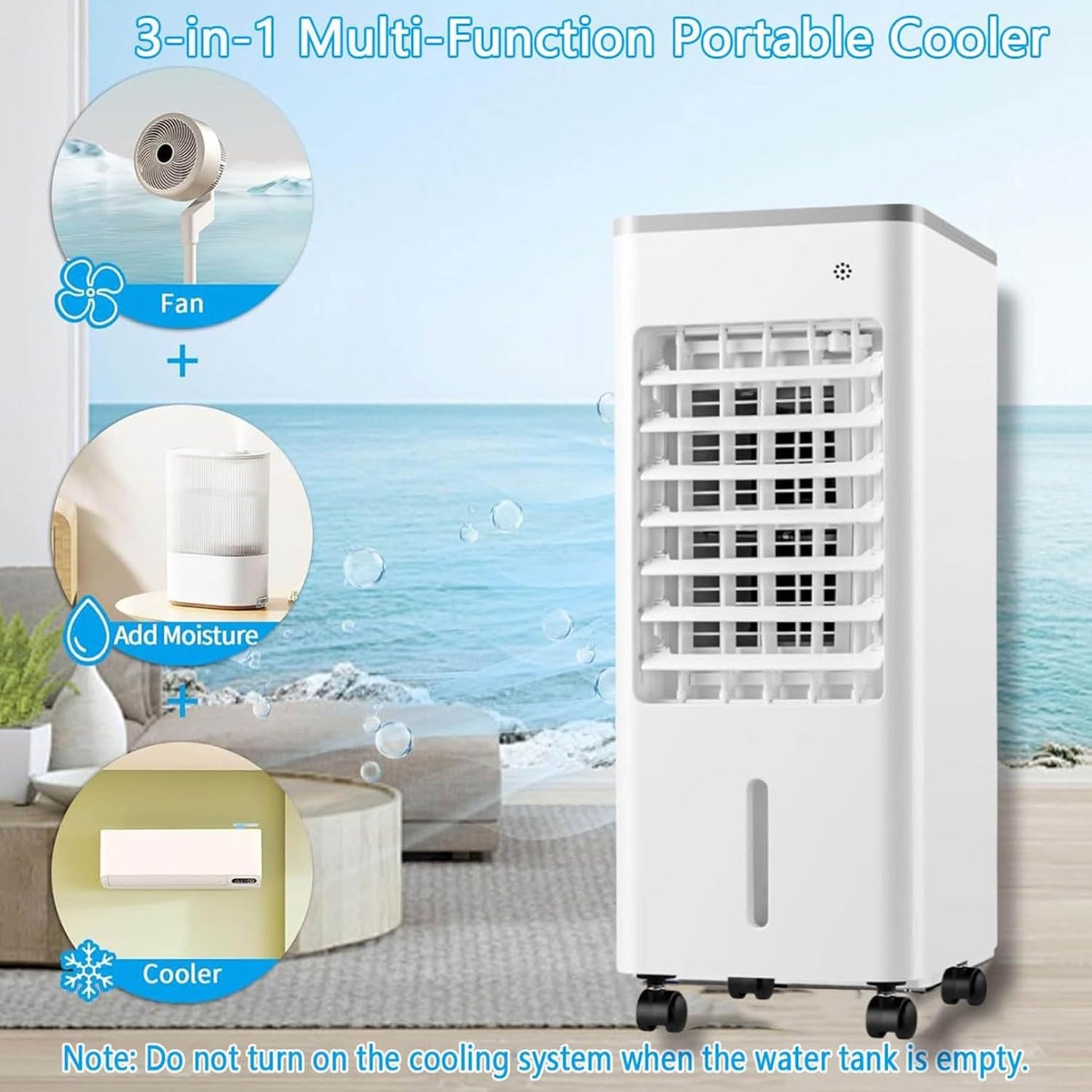 GENERIC Refroidisseur D'air Portable Sans Fenêtre 9L Avec 3 Vitesses, Oscillation à 90°, Minuterie 8H Pour La Maison, Le Bureau, La Chambre à Coucher