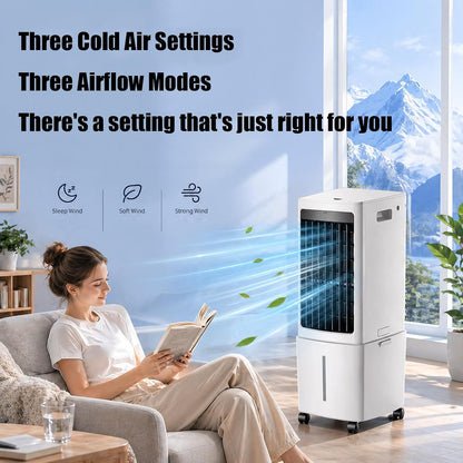  Refroidisseur D'air évaporatif Portable 12 L Avec Ventilateur, Réservoir D'eau Amovible, Télécommande, Roulettes Et Filtre à Poussière Lavable.