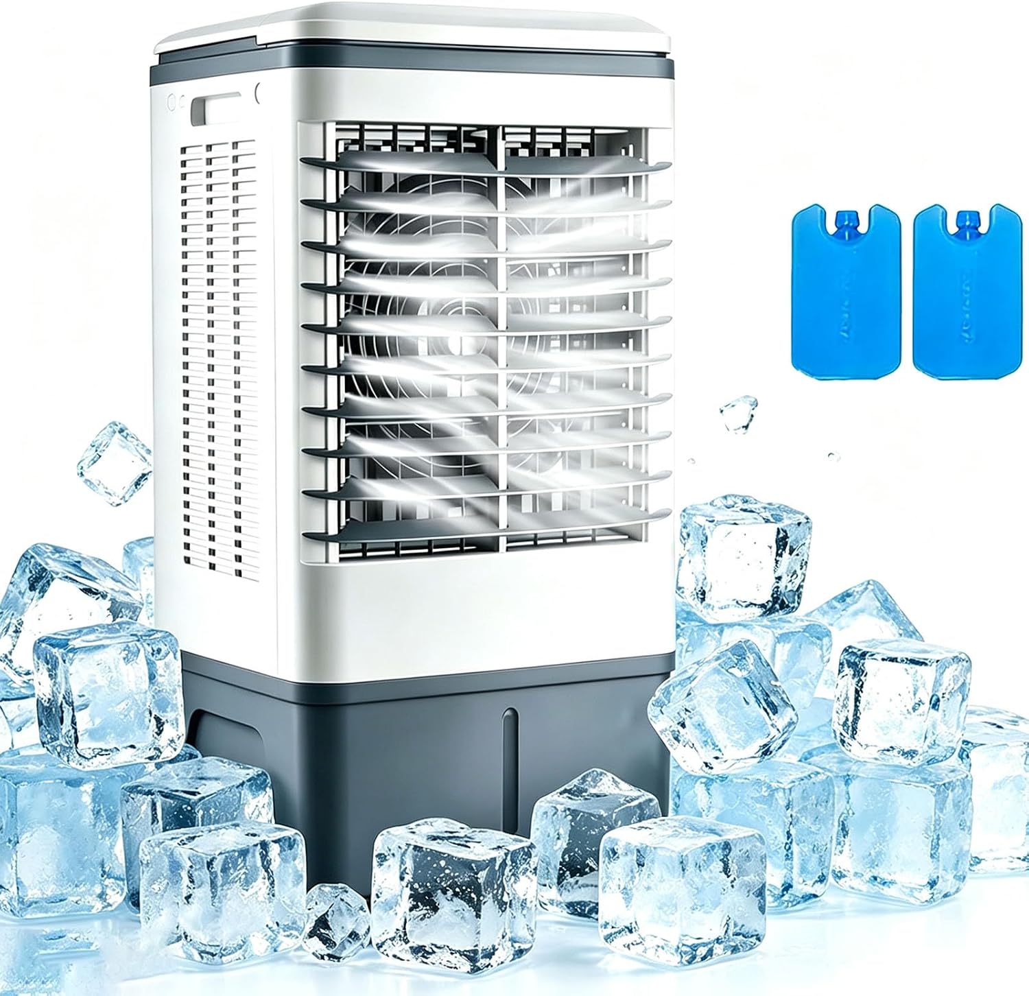  Refroidisseur à Évaporation Climatiseur Mobile Portable Avec Réservoir 30L 3 Vitesses Oscillation 120º Roulettes Multidirectionnelles 2 Refroidisseurs Inclus Pour Maison Bureau