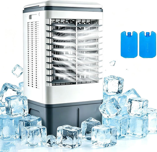  Refroidisseur à Évaporation Climatiseur Mobile Portable Avec Réservoir 30L 3 Vitesses Oscillation 120º Roulettes Multidirectionnelles 2 Refroidisseurs Inclus Pour Maison Bureau