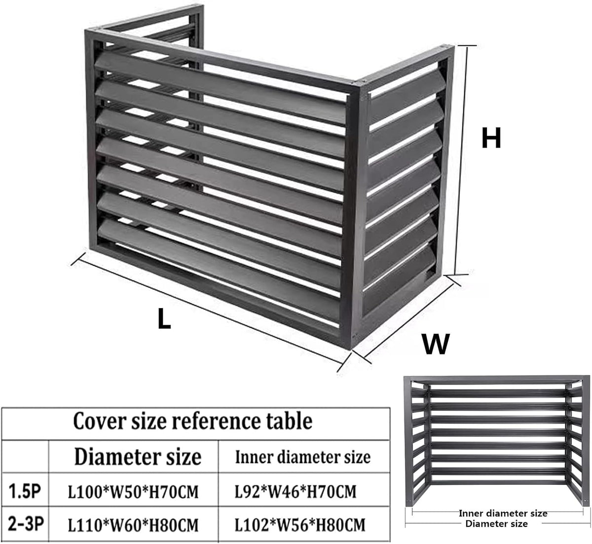 GENERIC Housse Robuste En Aluminium Pour Climatiseur Et Clôture D'intimité Pour Unités Extérieures – Design à Persiennes (3 Côtés) – Parfait Pour Balcon Et Jardin (taille : 100 X 70 X 50 Cm)
