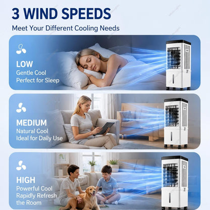  Ventilateur Climatiseur Portable 15L, Rafraîchisseur D'air Par évaporation Sans Fenêtre, 3 Vitesses Et Minuterie 7,5 H Pour Appartement, Chambre Ou Bureau RemoteControl
