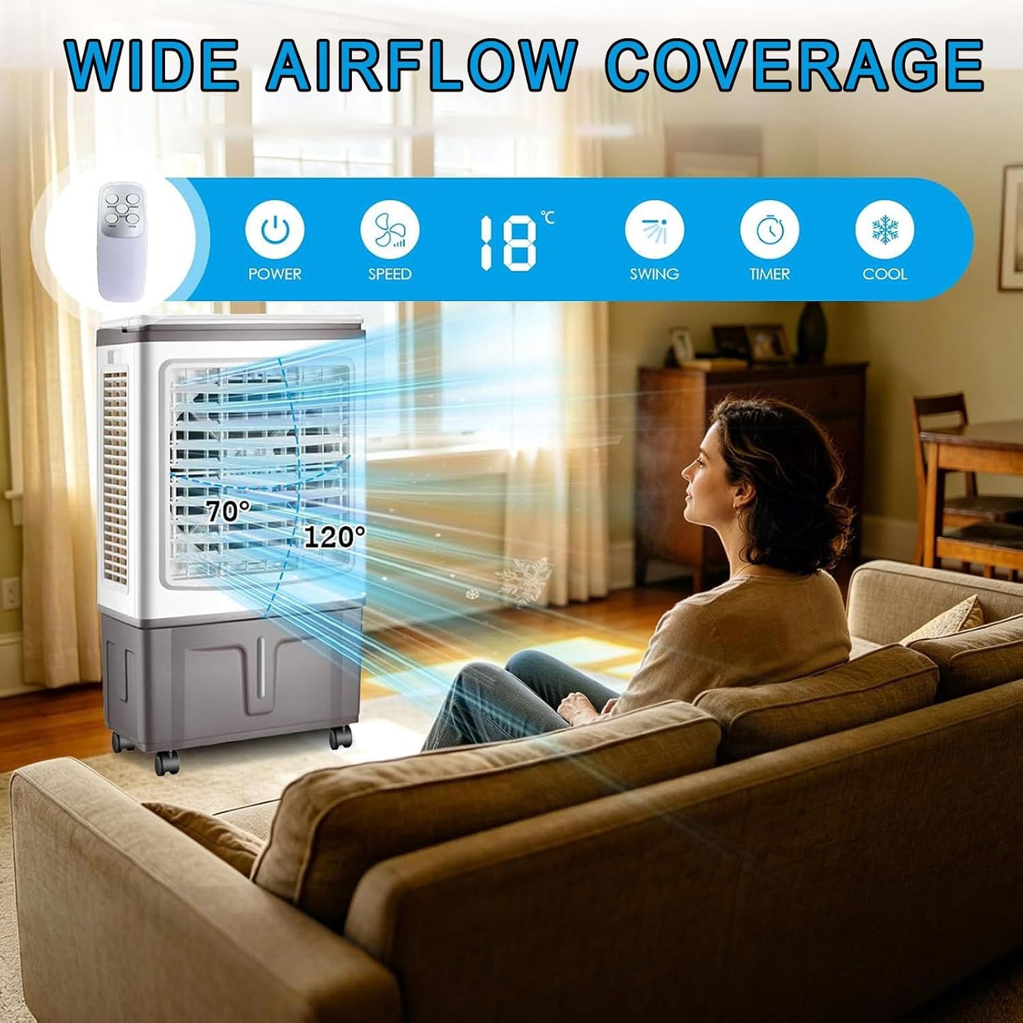  Climatiseur Mobile Sans Évacuation 30LClimatiseur Mobile Silencieux Avec 3 Vitesses 3 Modes 35dB Réservoir D'eau Amovible Télécommande Ventilateur Refroidisseur D'air Climatisation Pour Chambre