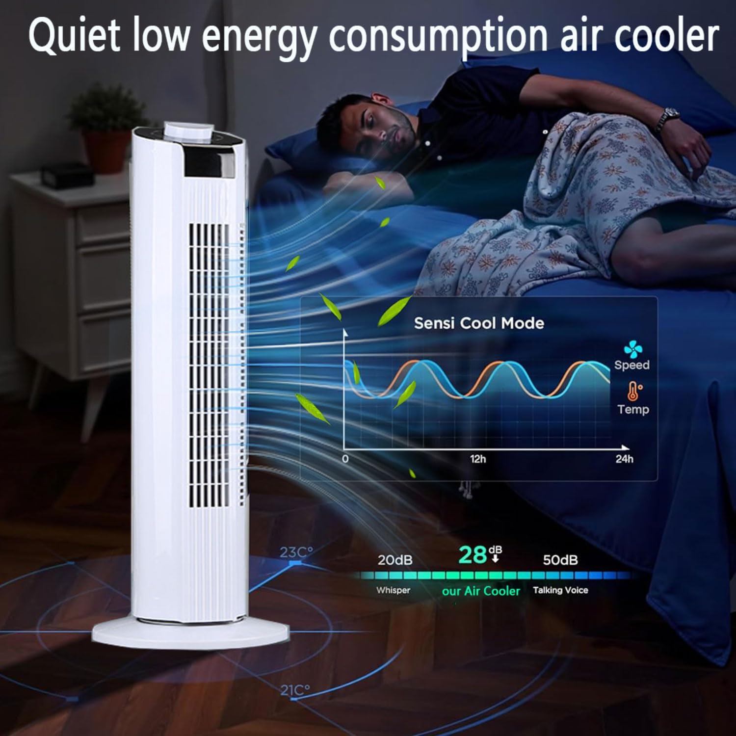  Ventilateur De Tour De Moteur DC Avec Télécommande, 3 Vitesses 12H Timer Refroidisseur D'air Silencieux Pour Le Bureau à Domicile, Refroidissement Portable Avec Oscillation Et Poignée