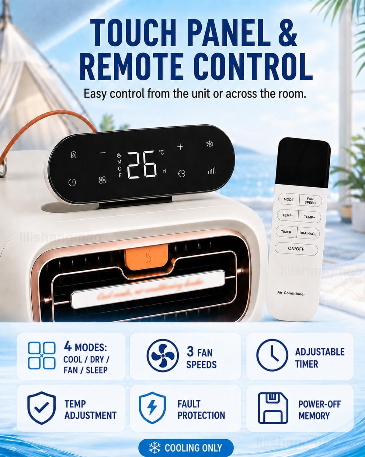  Climatiseur Mobile 4700 BTU, Climatiseur De Camping à Double Tuyau Avec 4 Modes, 3 Vitesses, Minuterie Et Télécommande Pour Tente, Van Et Caravane