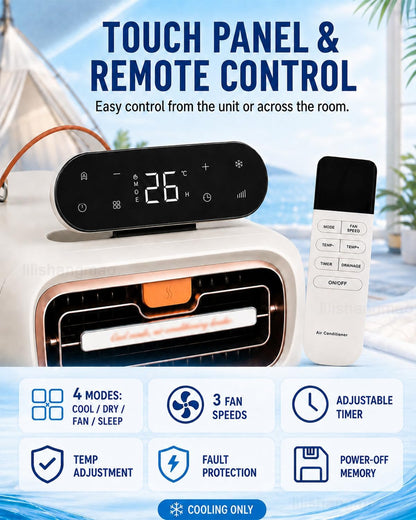  Climatiseur Mobile 4700 BTU, Climatiseur De Camping à Double Tuyau Avec 4 Modes, 3 Vitesses, Minuterie Et Télécommande Pour Tente, Van Et Caravane