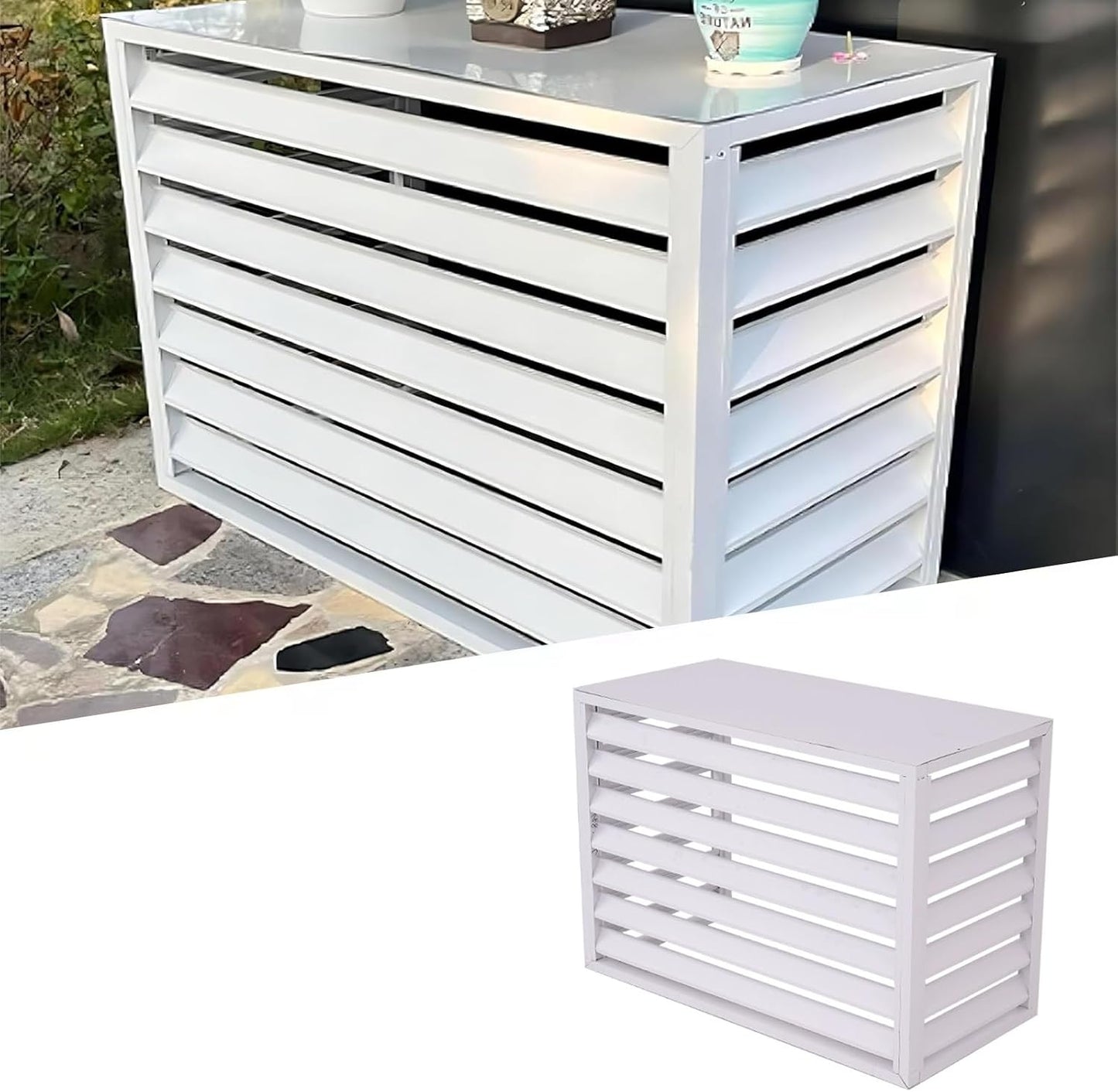 GENERIC Housse En Aluminium à 4 Panneaux Fendue Pour Climatiseur D'extérieur Et Support De Fleurs, Bouclier De Pompe à Chaleur Résistant Aux Intempéries (blanc 100 X 50 X 70 Cm)