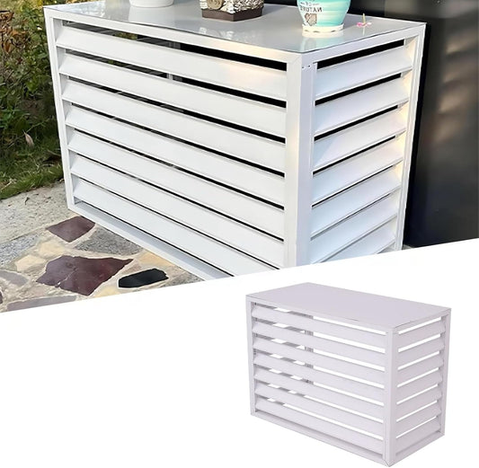 GENERIC Housse En Aluminium à 4 Panneaux Fendue Pour Climatiseur - Pompe à Chaleur Et Poubelle D'extérieur - Clôture Blanche Résistante Aux Intempéries (110 X 60 X 80 Cm)