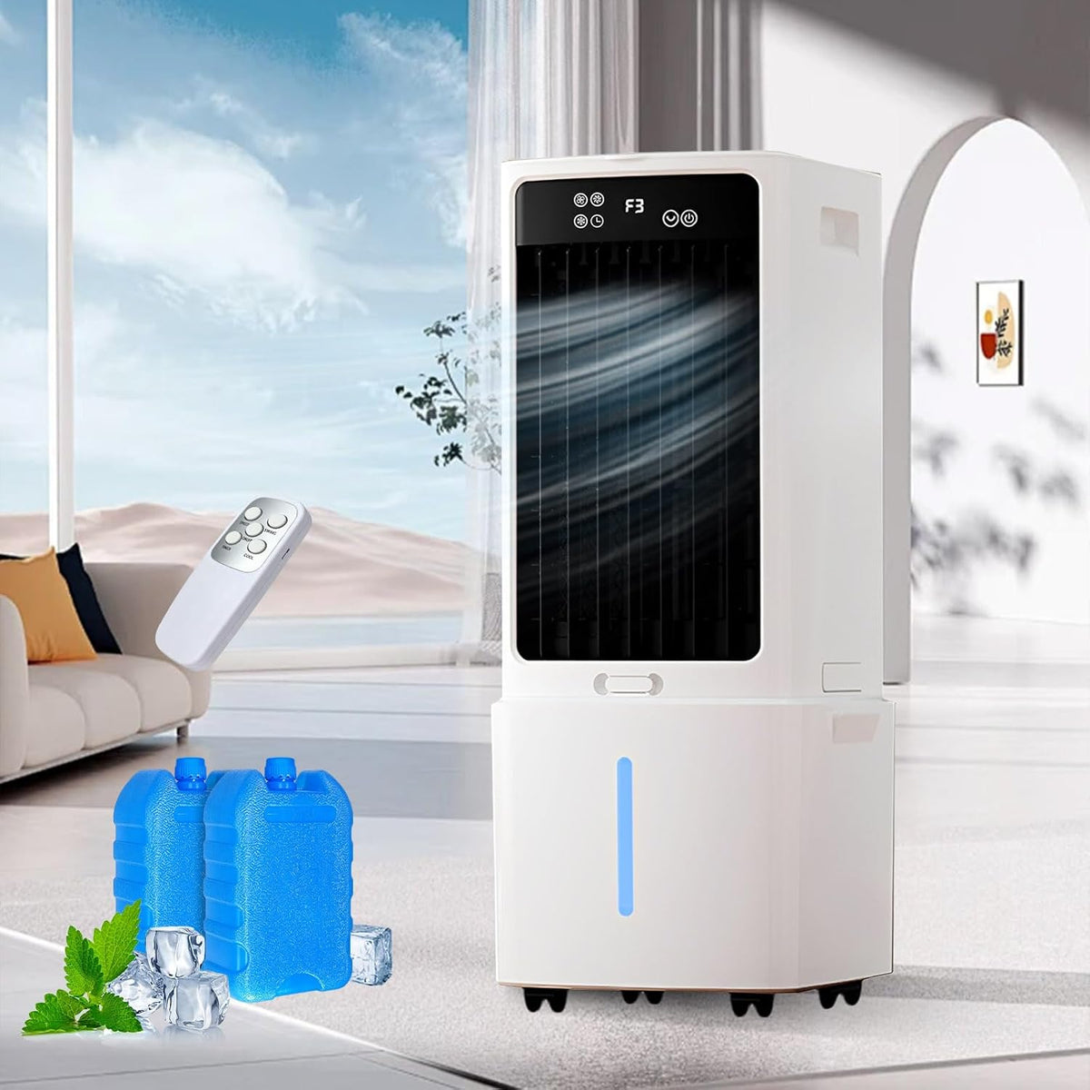 GENERIC Humidificateur Et Refroidisseur Sans Fenêtre, Système Évaporatif 12L Avec Débit 800 M³/h, 3 Vitesses, Oscillation 90°, Minuterie 12H Pour Salon Et Espace De Travail