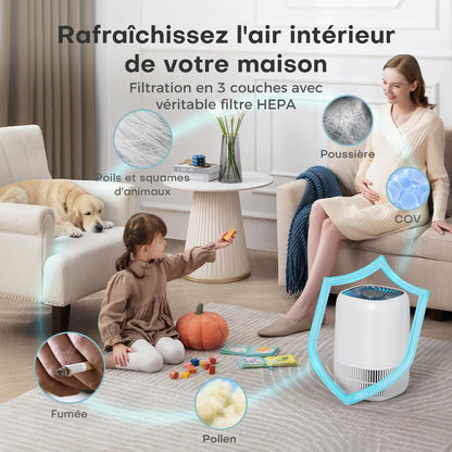  AROEVE Purificateur D'Air Avec Filtre HEPA H13 à 3 Étages, Pour Chambre 20m², Silencieux 22 DB & Économie D'Énergie 5W, Élimine Pollen Fumée Poils D'Animaux, Fonction Aromathérapie