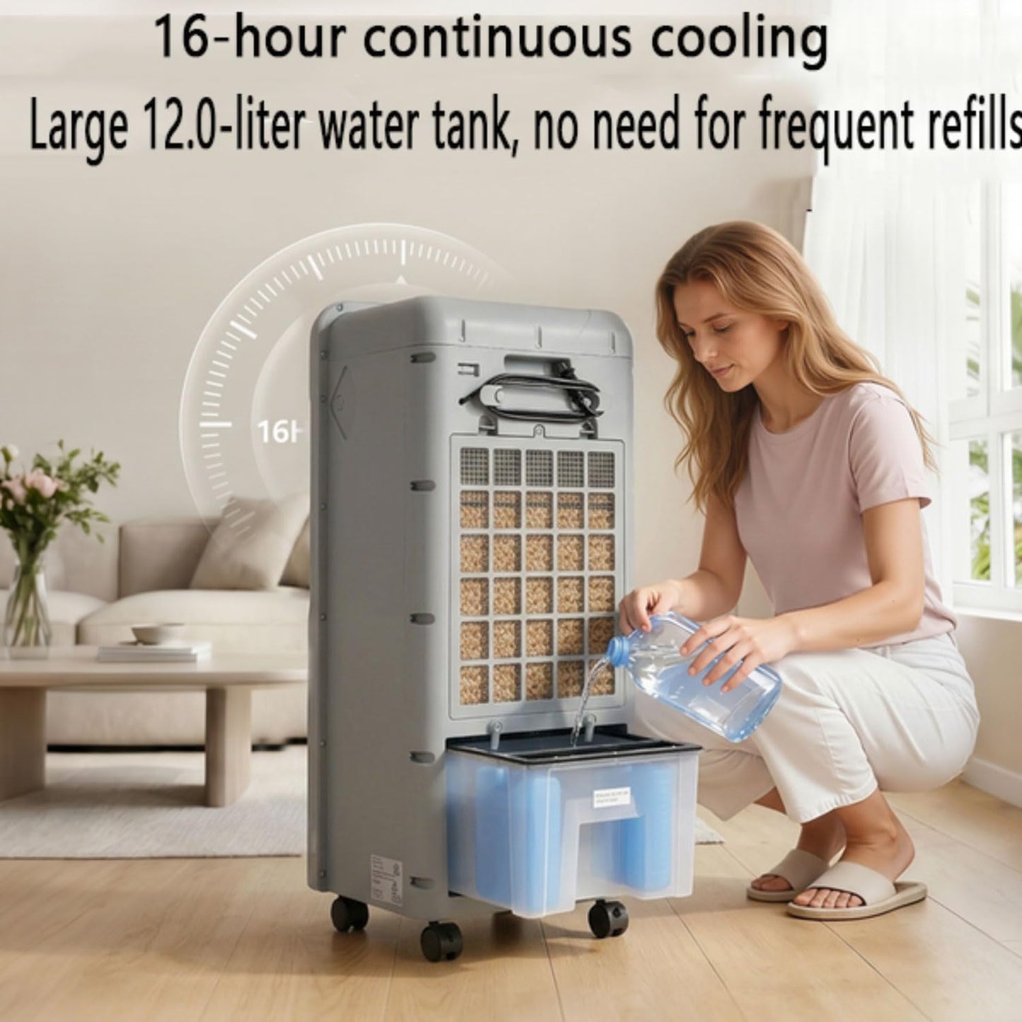  Refroidisseur D'air Ventilateur Humidificateur Climatiseur Mobile Portable Avec 3 Modes 3 Vitesses 8h Minuterie Et 60° Oscillant Réservoir Ventilateur De Circulation D'air Avec 2 Blocs Réfrigérants