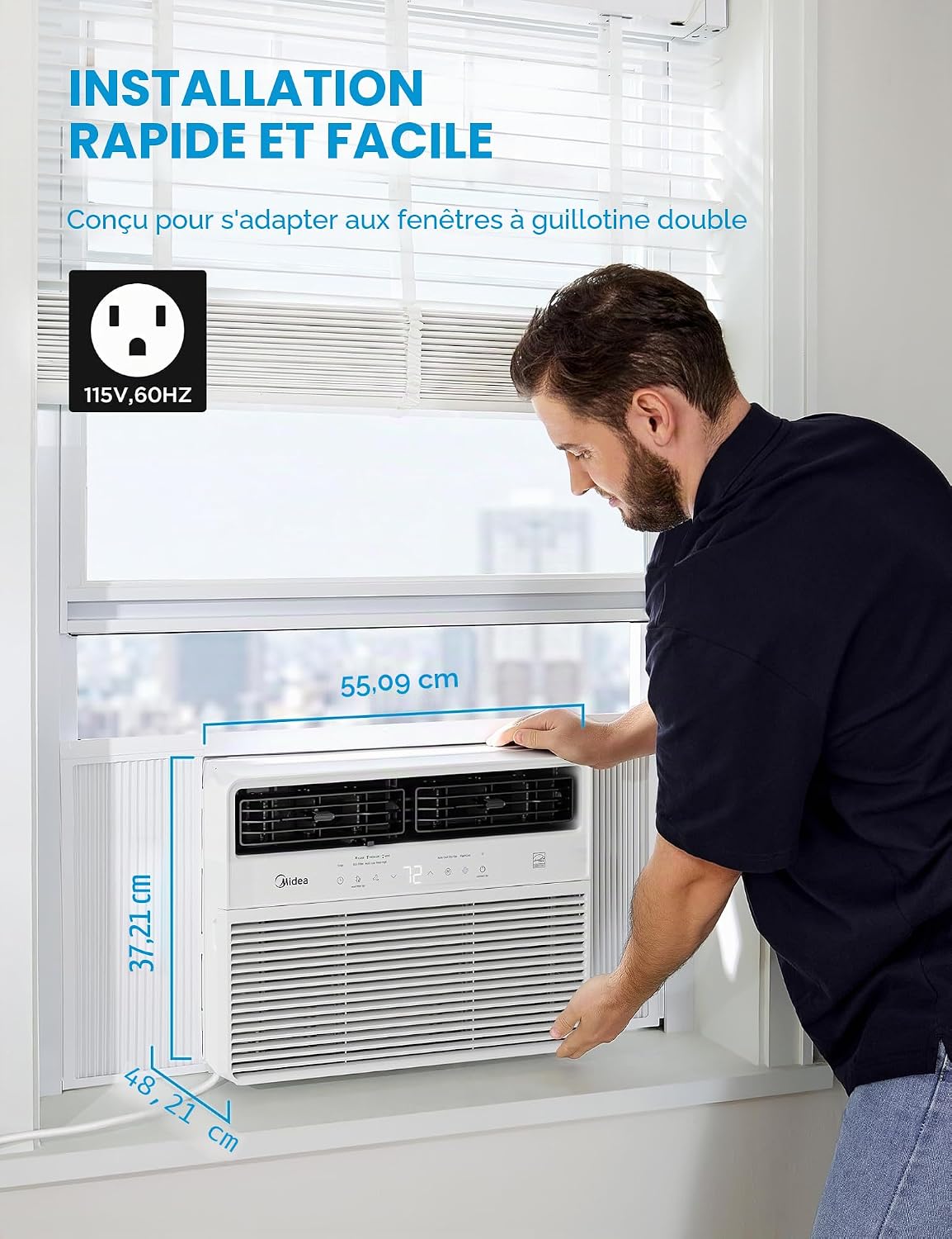  Midea MAW14S1VWT-A Climatiseur De Fenêtre Smart Inverter 14 K 14 000 BTU Avec Application, Contrôle Alexa, Refroidissement Jusqu'à 700 M², Fonctionnement Silencieux, économie D'énergie