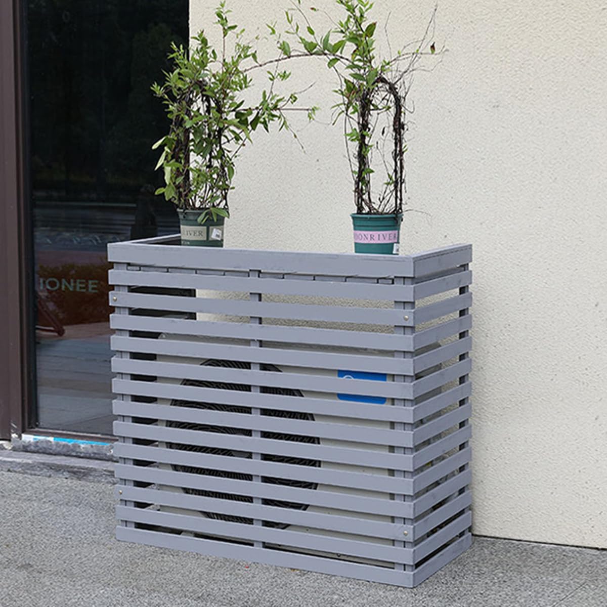 GENERIC Housse De Climatiseur D'extérieur En Bois – Capot à Persiennes En Bois Massif Avec Support De Fleurs élégant Pour Climatiseur Résistant Aux Intempéries Et Design
