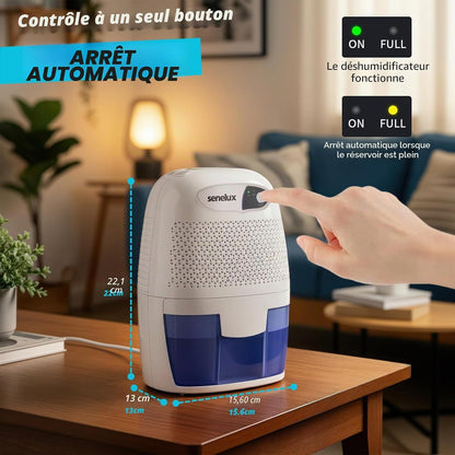  Senelux Mini Déshumidificateur D'air Portable Puissant De 500 Ml - Petit Déshumidificateur Efficace Et Stable - Absorbeur D'humidité Portable Pour Petites Pièces, Salle De Bain, Cave, Maison