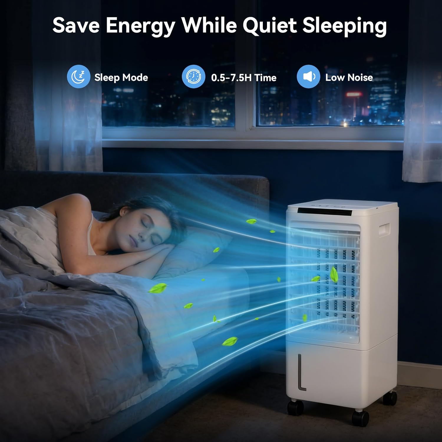 GENERIC Refroidisseur D'air Par évaporation, Refroidisseur Portable De 7 L Avec 3 Vitesses De Ventilateur, 4 Blocs De Glace, Télécommande Et Minuterie De 7,5 H, Affichage LED, Humidification Et Oscillation