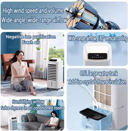 GENERIC Climatiseur Mobile Portable Rafraîchisseur D‘Air 6.5L Ventilateur Humidificateur 3 Vitesses 120° Oscillation Automatique Minuterie Télécommande-Refroidisseur D‘Air Par évaporation Mobile Et Puissant