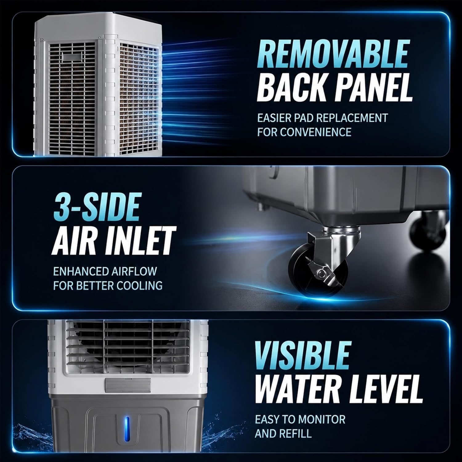 GENERIC Refroidisseur D'air Par évaporation Portable, Refroidisseur De Marais 3 En 1, Oscillant à 120°, 3 Vitesses De Vent, Climatiseur D'extérieur Pour Chambre à Coucher, Bureau à Domicile