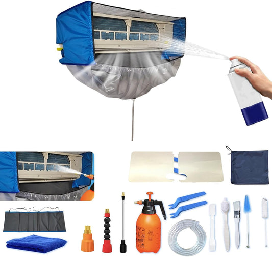  Kit De Nettoyage Pour Climatiseur Split(Panneaux Latéraux Améliorés), Avec Un Espace Supplémentaire Sac De Nettoyage Pour Climatiseur Split(bleu Et Blanc, Petit, 18 Pièces)