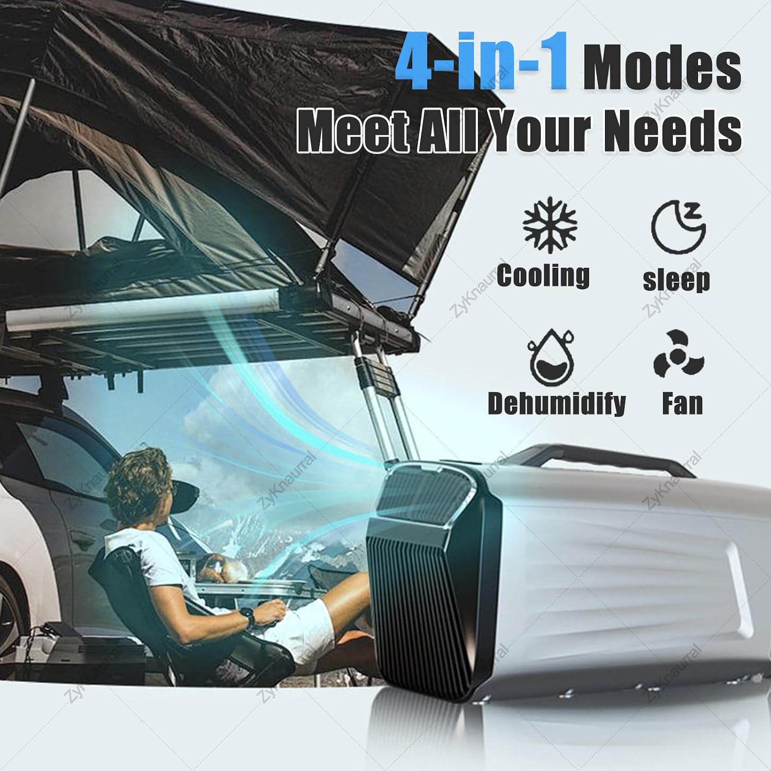  Climatiseur De Camping Mobile, Climatiseur Portable, Climatiseur Avec Modes Refroidissement, Ventilation, Déshumidification Et Sommeil, Alimentation Triple (12 V/24 V , 220 V Sur Secteur) 12V/220V