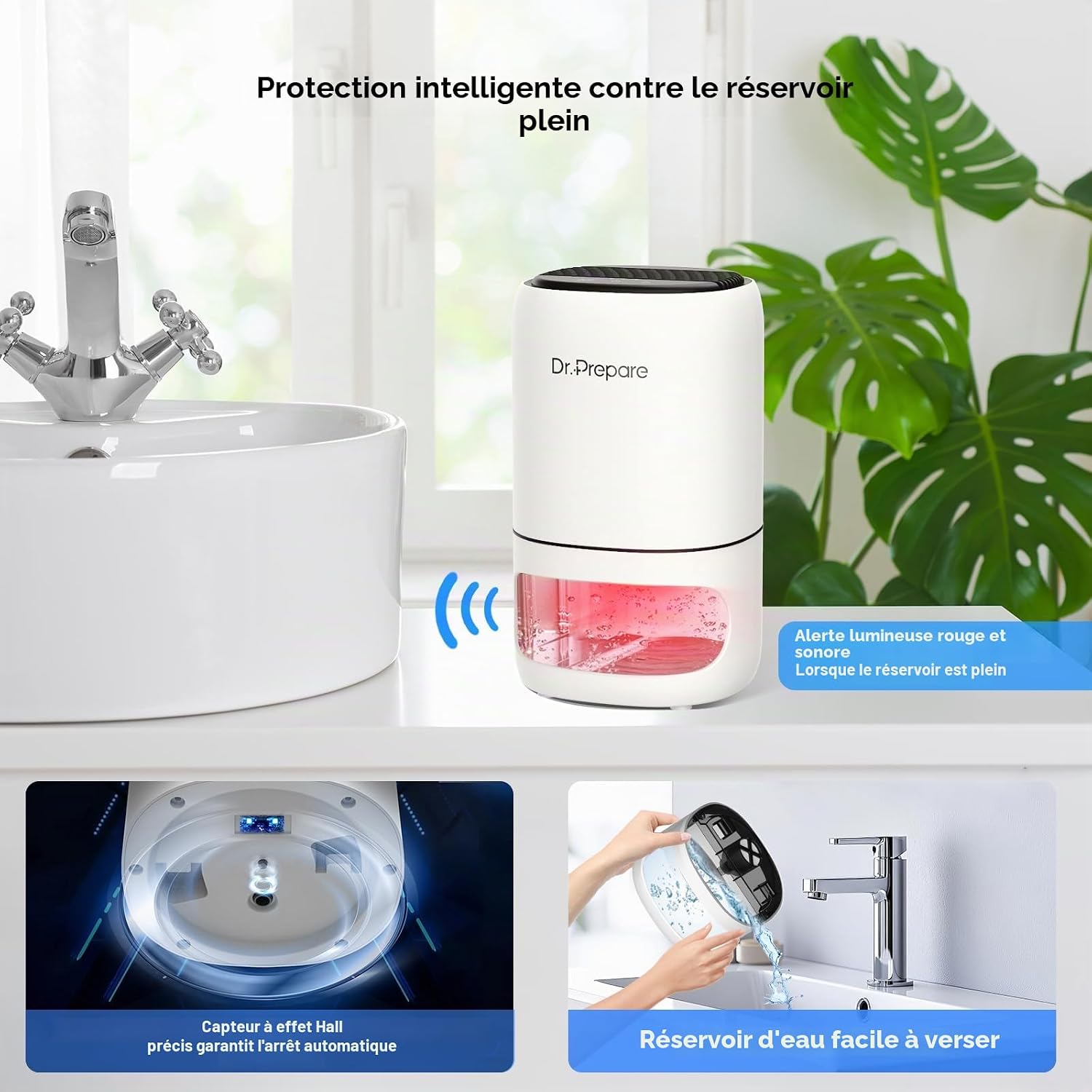  Dr.Prepare Deshumidificateur Electrique Deshumidificateur D Air 1L Deshumidificateurs Pour Chambre à Coucher Deshumidificateurs La Maison Portable Et Ultra Silencieux, Chambre, Bains, Armoire