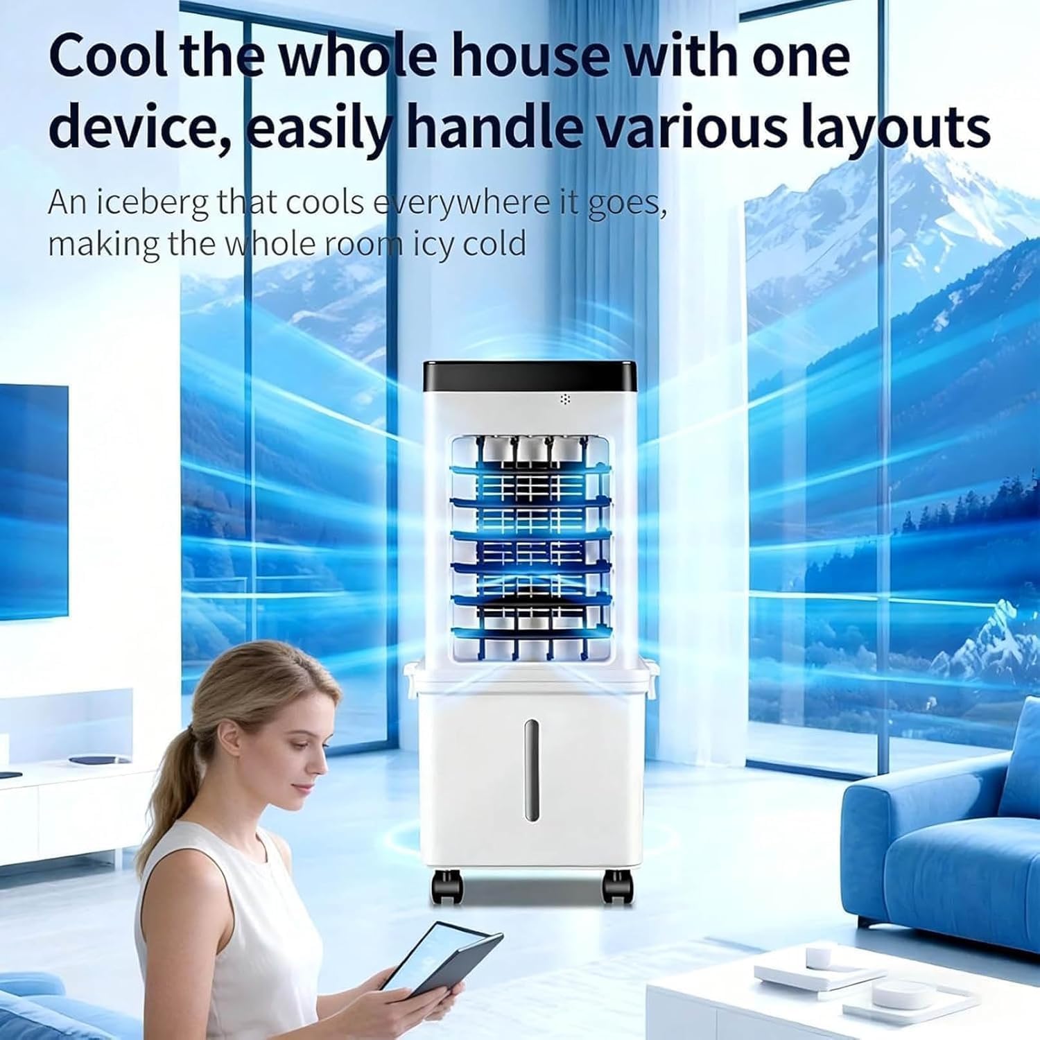 GENERIC Ventilateur De Refroidisseur D'air Portable 10L, Refroidisseur évaporatif à 3 Vitesses Avec Roues, Refroidissement De Bureau Efficace à Faible Consommation D'énergie De Bruit Pour Le Bureau De Chambre