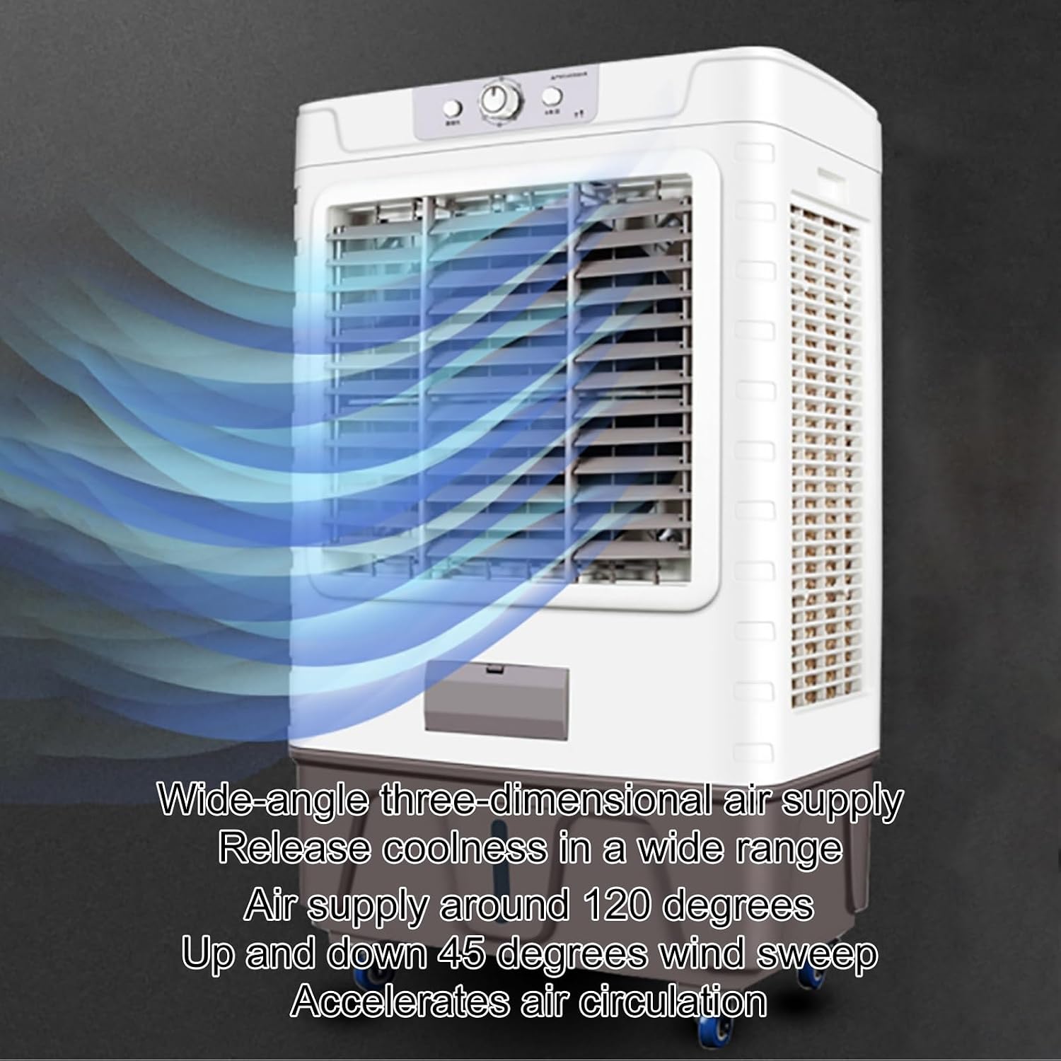  Refroidisseur D'air Par Évaporation, Réservoir D'eau De 70L Et 3 Vitesses De Ventilateur, Oscillation à 120 °, Refroidisseur Par Évaporation Avec Roue, Refroidisseur D'air De Marais Industriel Pour Ex