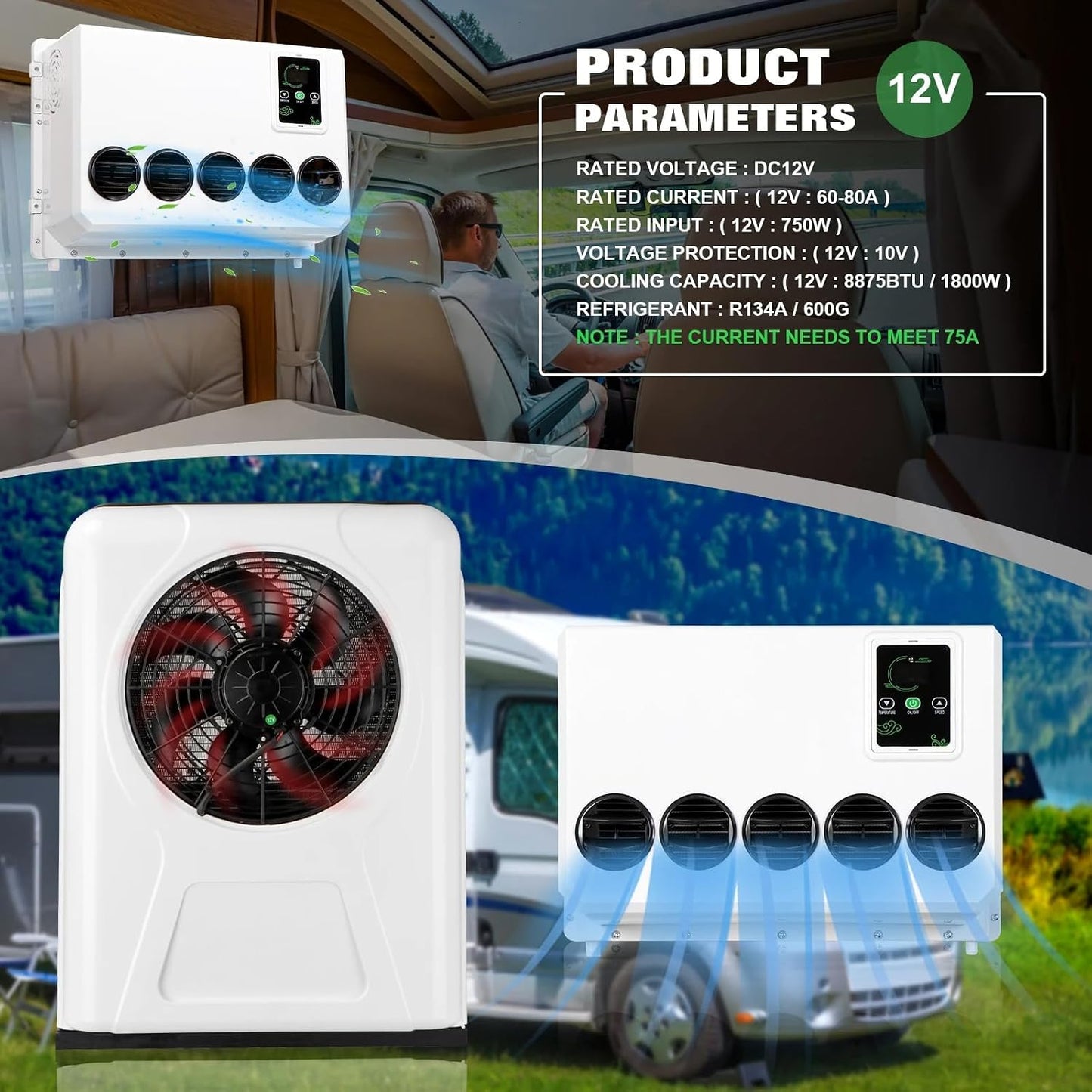 GENERIC Climatiseur Portable Pour Refroidissement De Cabine De Véhicule, Système Divisé 12 V/24 V DC, Idéal Pour Camions, Camping-cars, Bus Et Camping-cars