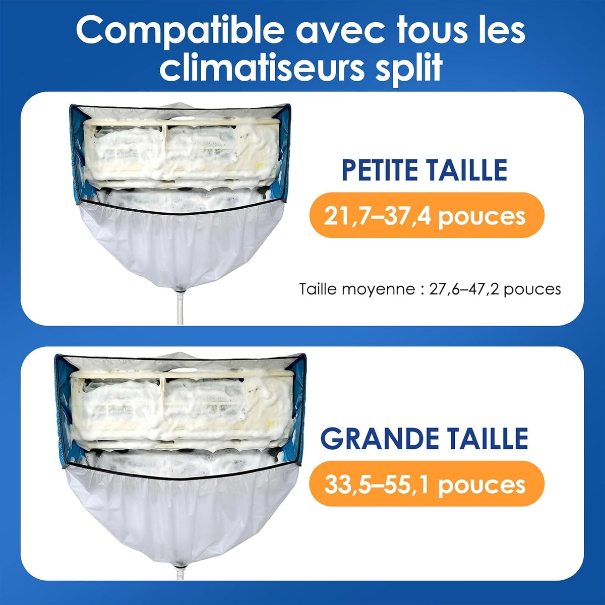  Kit Entretien Climatisation, Kit De Nettoyage Climatisation Split Pour Climatiseur, Bache Nettoyage Clim Avec Parois Latérales Renforcées (Bleu Et Blanc Transparent, Type A)