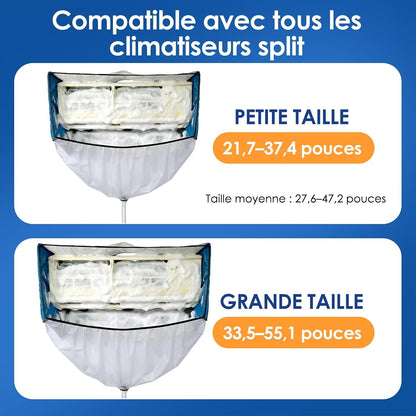  Kit Entretien Climatisation, Kit De Nettoyage Climatisation Split Pour Climatiseur, Bache Nettoyage Clim Avec Parois Latérales Renforcées (Bleu Et Blanc Transparent, Type A)