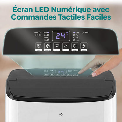  SereneLife Climatiseur Mobile Inverter A+++ 12000 BTU Double Tuyau – 4 En 1 Refroidissement Chauffage Déshumidification Ventilation, Auto-Swing, WiFi, Ultra Silencieux 44 à 49 DB Avec Kit Fenêtre