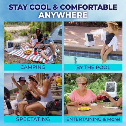  Arctic Air Refroidisseur évaporatif Pour Extérieur, Portable Et Ultra Silencieux Avec 4 Vitesses De Ventilateur, Rechargeable Par USB, Batterie De 6 Heures, Idéal Pour La Plage, La Piscine, La