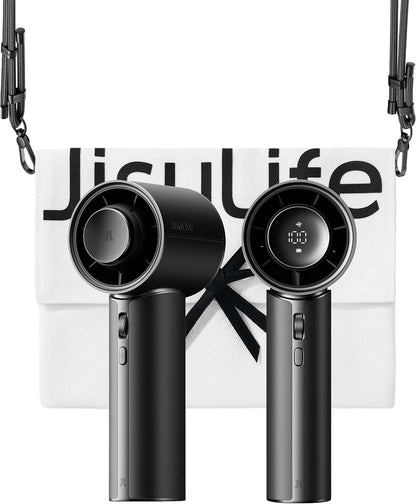  JISULIFE Mini Ventilateur Turbo Portable Avec Cuir Synthétique De Qualité Supérieure - Jusqu'à 30 Heures De Temps De Refroidissement - Vitesse De 1 à 100 - Ventilateur USB Pour Voyage - Blanc