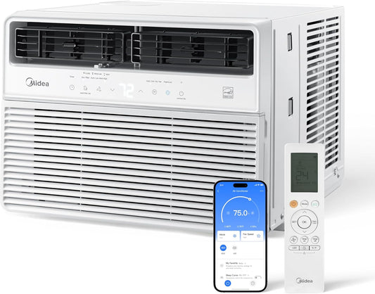  Midea MAW14S1VWT-A Climatiseur De Fenêtre Smart Inverter 14 K 14 000 BTU Avec Application, Contrôle Alexa, Refroidissement Jusqu'à 700 M², Fonctionnement Silencieux, économie D'énergie