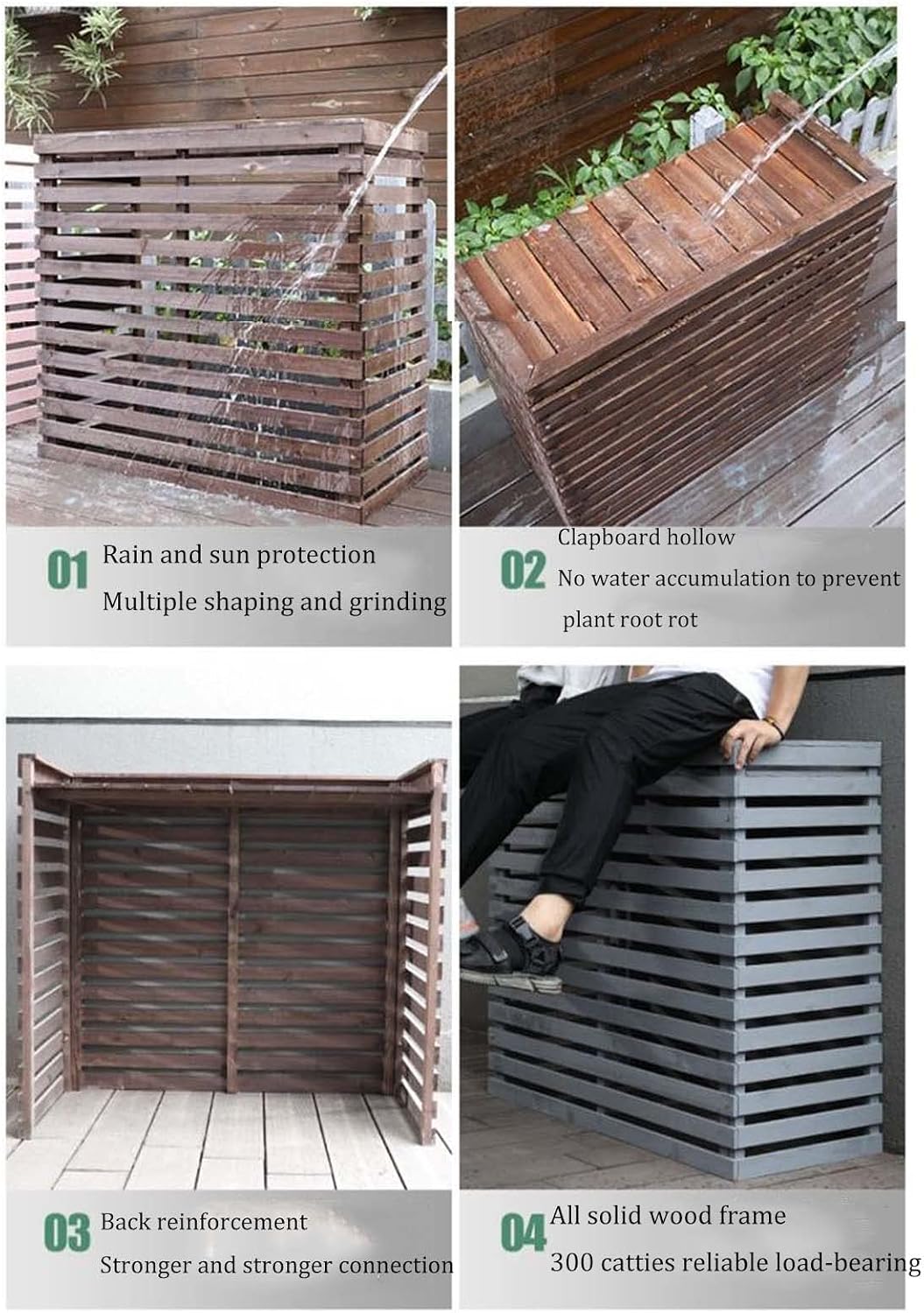 GENERIC Volets En Bois Massif Résistant Aux Intempéries Pour Climatiseur Central Dissimuler élégamment L'unité Extérieure De Qualité Supérieure Pour Améliorer L'espace Extérieur