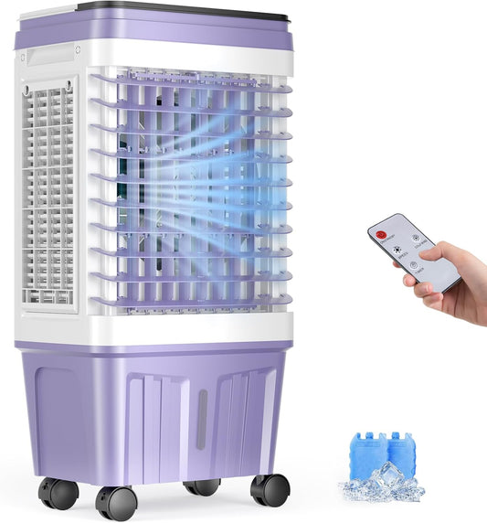  Swamp Cooler, Climatiseur Portable 2 500 CFM, Refroidisseur D'air évaporatif Avec Réservoir D'eau De 6,87 Gallons, 3 Vitesses Et 4 Modes, Oscillation à 120°, Refroidisseur D'air Avec Minuterie De
