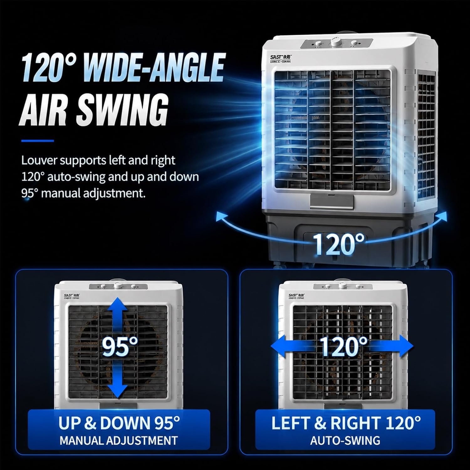 GENERIC Refroidisseur D'air Par évaporation Portable, Refroidisseur De Marais 3 En 1, Oscillant à 120°, 3 Vitesses De Vent, Climatiseur D'extérieur Pour Chambre à Coucher, Bureau à Domicile