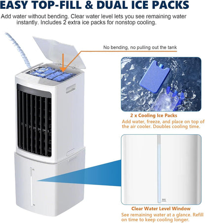 GENERIC Refroidisseur D'air Par évaporation Portable 3 En 1 Avec Réservoir D'eau De 12 L, Ventilateur à Oscillation Automatique De 120°, Unité AC Sans Fenêtre à Faible Consommation, For Chambre à Coucher