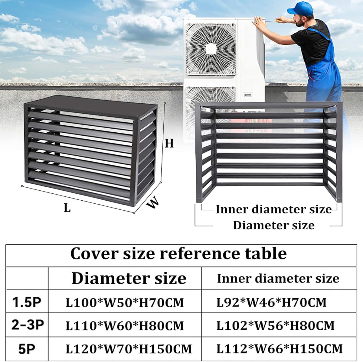 GENERIC Housse De Protection Imperméable Pour Climatiseur D'extérieur Pour Fenêtre AC, Housse De Protection Résistante à La Poussière Avec écran De Clôture En Aluminium Résistant Aux Intempéries Et Protection