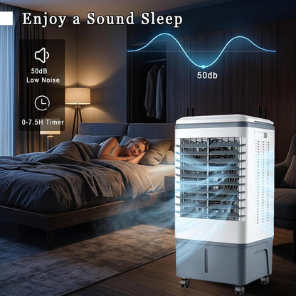  Rafraichisseur D’Air 3 En 1 Avec Télécommande, Climatiseur Mobile Sans Évacuation, Réservoir D’Eau 20L, Oscillation 60°, 3 Vietesses, 3 Modes, Purification, Minuterie 7.5H, Silencieux, Chambre