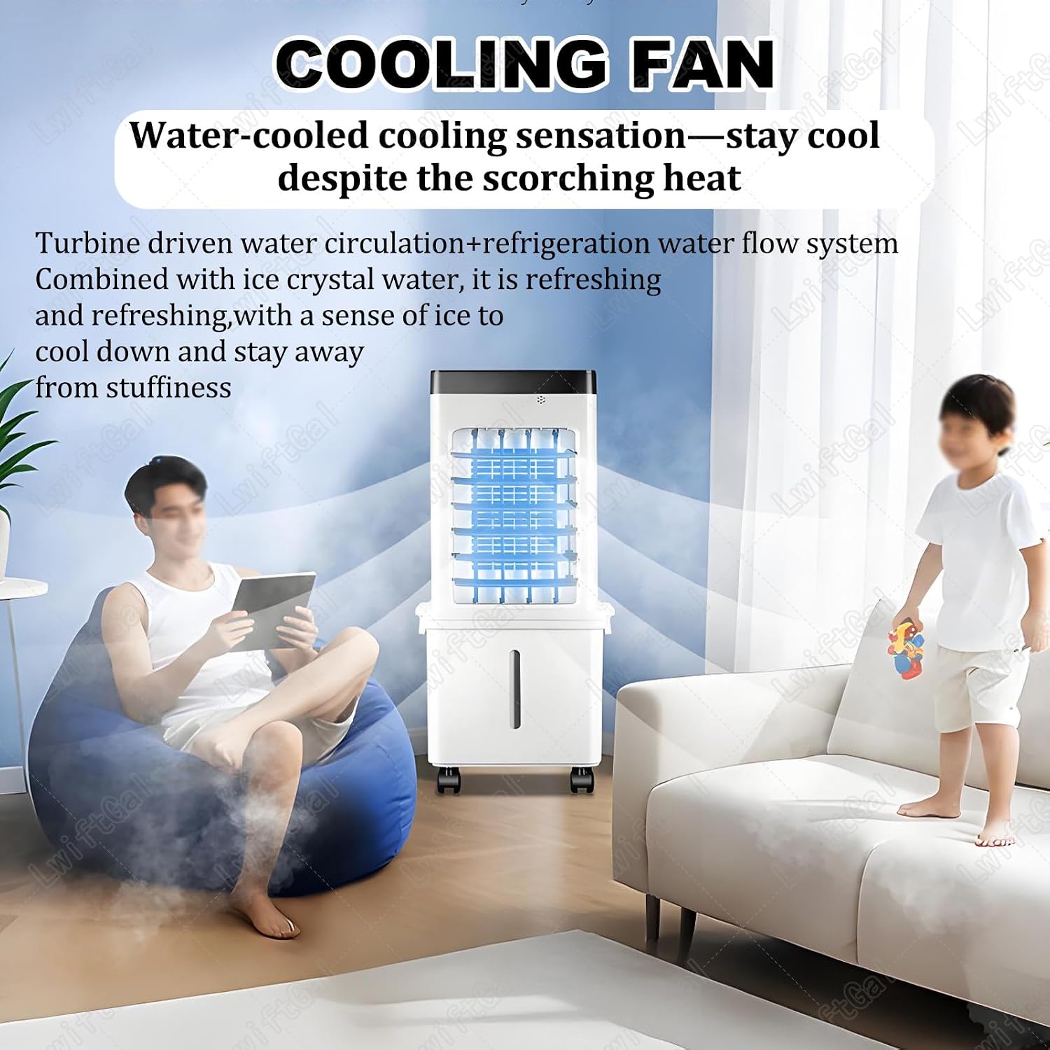  Climatiseur Mobile, 3 Modes & 3 Vitesse, 4 Boîtes Des Glacières, Grand Réservoir D'eau, Fonction D'Oscillation, Refroidisseur D'air Évaporation Avec Écran Pour Chambre Bureau